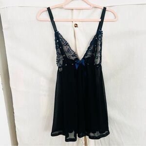 Black Mesh Sequin Babydoll Sleep Nightie Lingerie Dress Size 1X